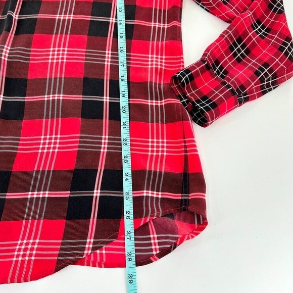 Equipment Signature Prepster Plaid Silk Blouse Womens XS Red Black Button Up - Picture 5 of 6